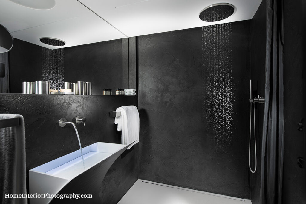 Peter Zumthor Minimalist Bathroom, Black and White - 7132 Hotel, Vals Switzerland - design interior photography